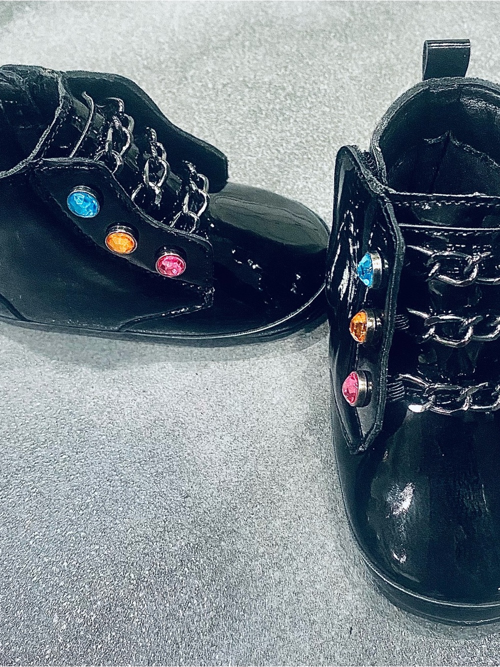 Kurt Geiger Baby 19/4M Black Patent Leather Color Stones Slip On Shoes